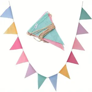 [4M Colorful Polyester Bunting]4M Colorful Polyester Pennant Bunting, Multi-Use Hanging Flag for Home & Event Decor, Perfect for Weddings, Birthdays, Easter, Christmas, Halloween, Thanksgiving, New Year, Garden, White, Beige, Fuchsia, Khaki