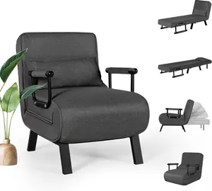 Sleep Chair Bed, Comfy Convertible Sleeper Chairs for Adults, 5 in 1 Folding Sofa Bed with 5-Position Adjustable Backrest & Pillow, Cozy Small Chair Couch for Small Spaces, Office (Dark Grey)