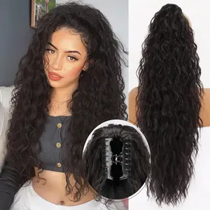 [ Kookastyle ] Claw Long Wavy Ponytail Extension Black Brown 30" Curly Pony Tail Clip in Hair Extensions for Women Fluffy Natural Looking Synthetic Hairpiece for Daily Use