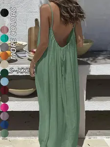 Women's S-Xxl Strapless Casual Dress, Elegant Sleeveless Long Dress for Summer, Ladies Indoor Sleepwear Nightdress, Plain Style