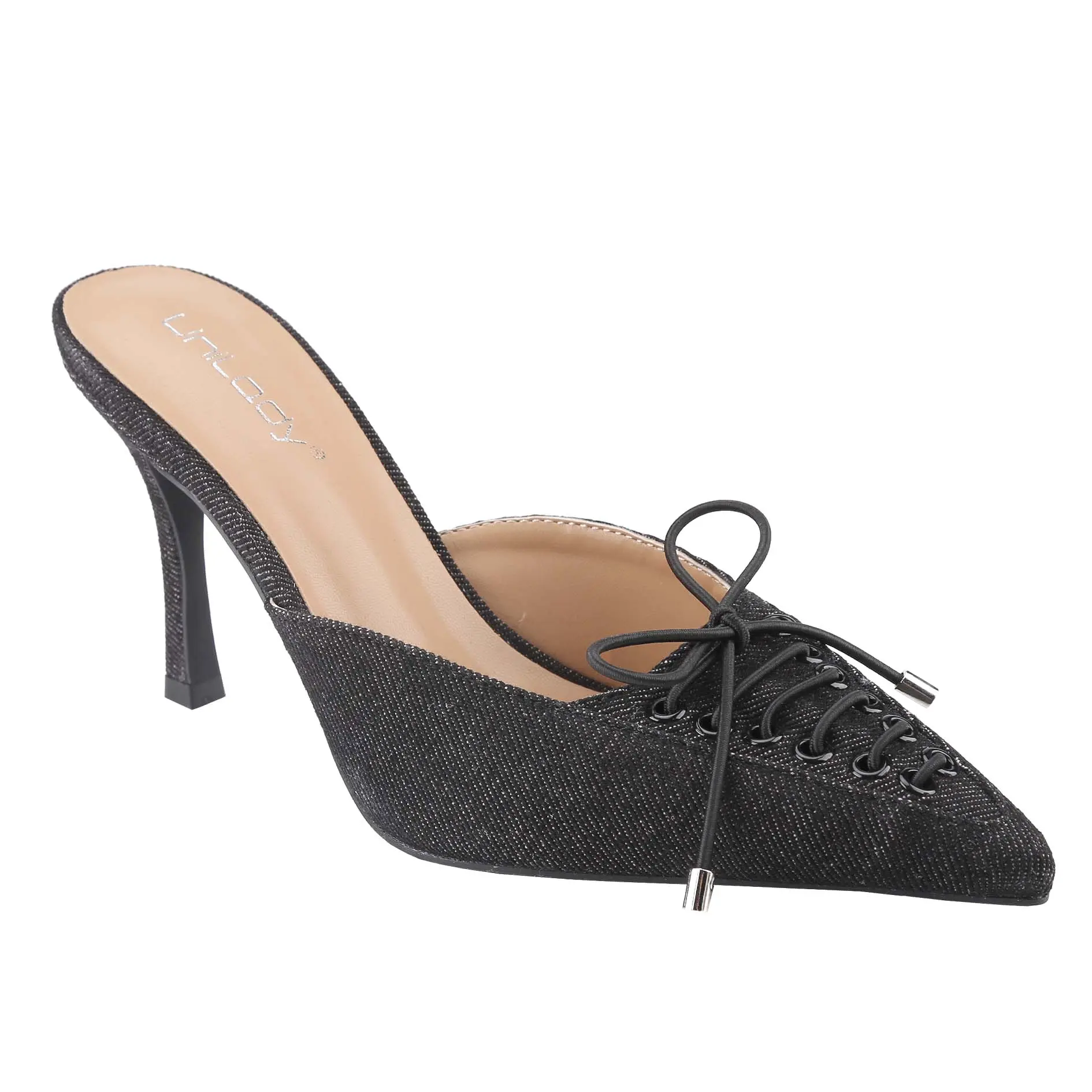 Belovely Women's Heeled Mules Pointed Toe Laces Slip On Sandals Kitten Heels Party Footwear Walking Shoes Girl Shoe Comfort Bridal Nail Casual Formal