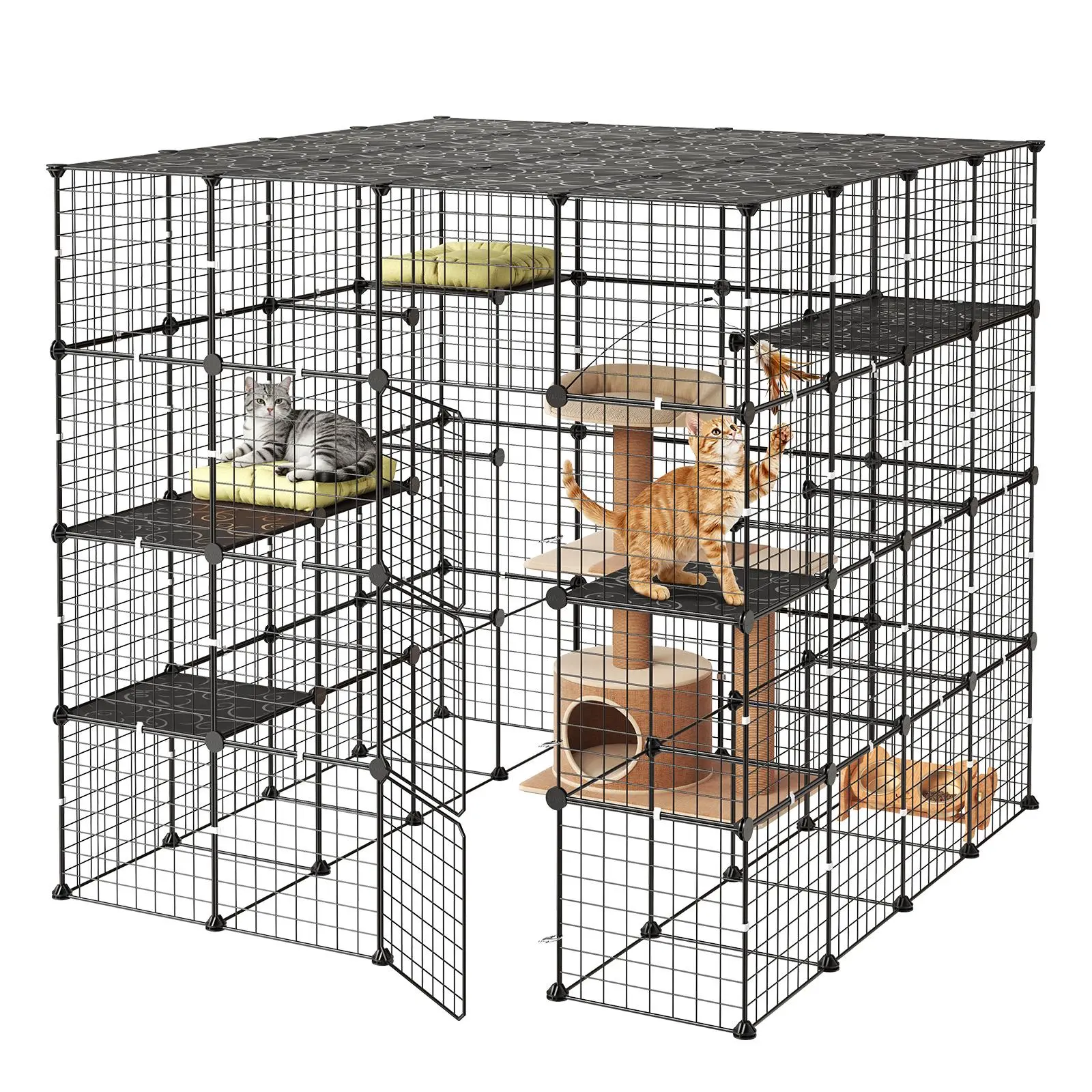 【SummerFinds】VEVOR Cat Cage 4-Tier 55"x55"x55" Large DIY Cat Playpen Indoor Enclosure, Detachable Metal Wire Kennel Crate with 3 Doors & Locks, Exercise Place Ideal for 2-3 Cats, Kittens and Small Animals, Black