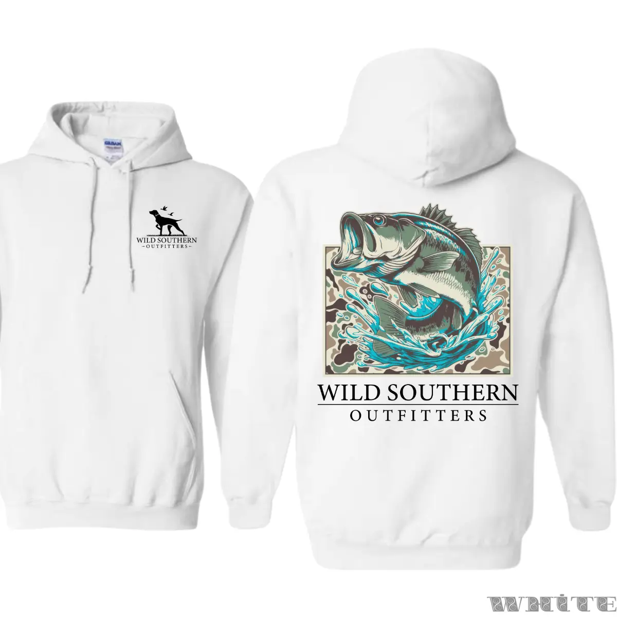 Male Ribbed Casual Cotton Blend Graphic Hoodie - Long-Sleeve Pullover, Camo Print, Contrast Binding & Hem, Bass Fishing Design, Casual OOTD Outfit Inspiration Outdoors Top