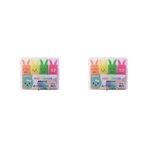 BESTDI Mini Bunny Highlighter Pen Set – 2 Pack, 4 Vibrant Pastel Colors, Compact Design, Oblique Tips, Ideal for Note-Taking & Organization, 8 Highlighters Total
