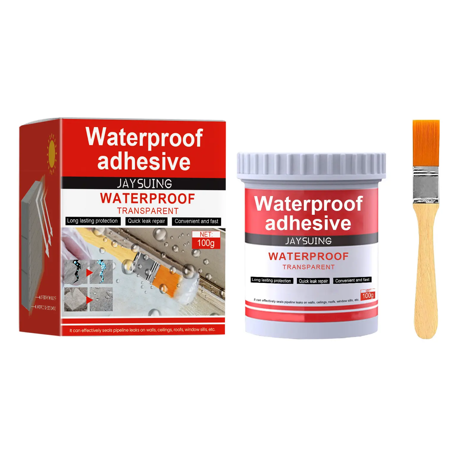 Transparent Waterproof Glue (100g Set) for Roof, Bathroom, Kitchen Wall Waterproofing, No Tile Breaking, Leak Repair Coating