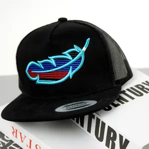 “Feathered Outlaw” -BLK Hot Blue Feather unique Trucker Hat Funny Baseball Cap