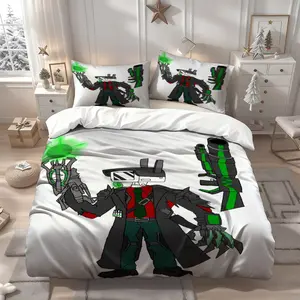 3Pcs Sci-fi Mechanical Skibidi Toilet Agent Themed Printed Three-piece Bedding Set, Soft Quilt Cover and Two Pillow Cases, Suitable for All Seasons, Ideal for Home Bedrooms and Guest Rooms, 1 Duvet Cover + 2 Pillowcases (No Insert)