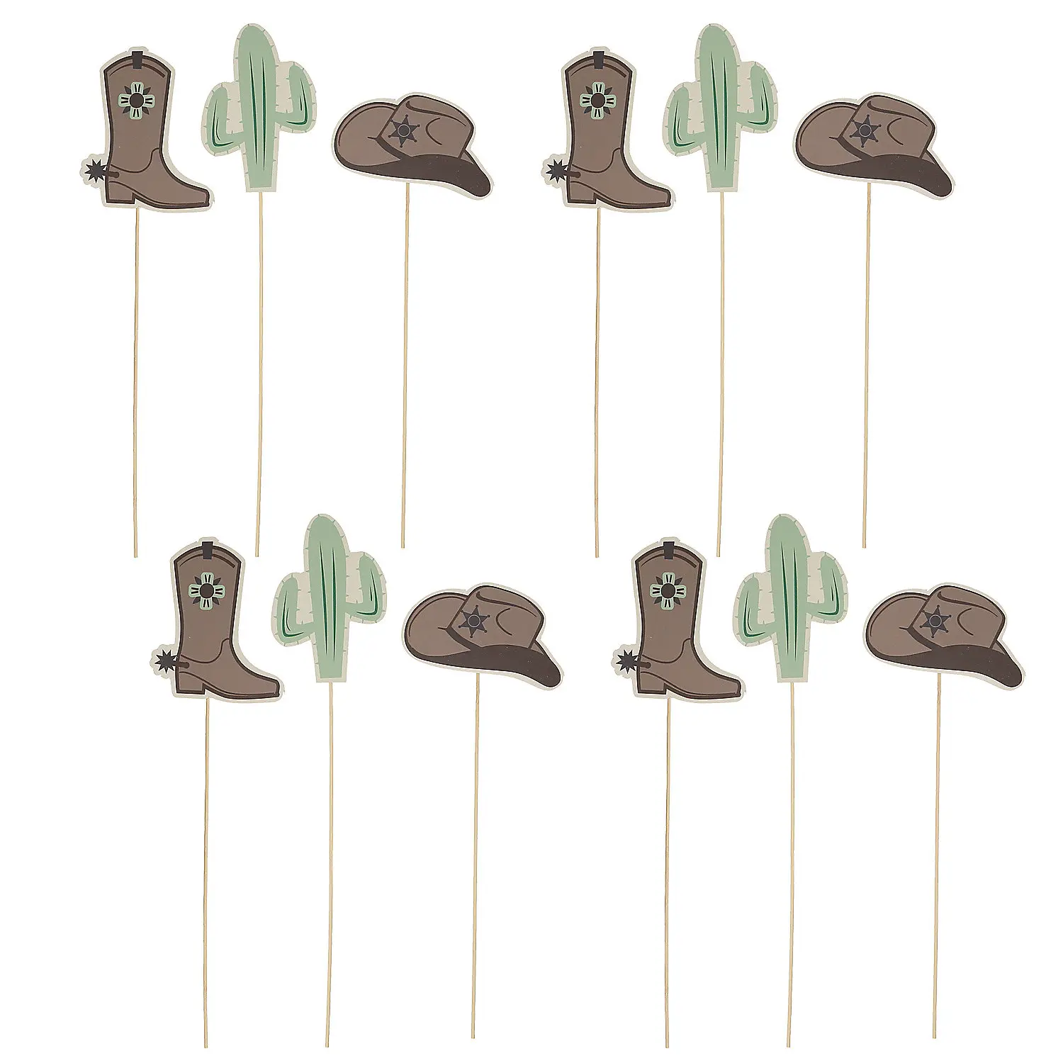 12-Pcs Cowboy Cardstock Table Centerpieces Decoration - Boot, Hat & Cactus Ornaments, Easy Insert, Blends Country With Style, Trendy Western Designs, Floral Foam Compatible, Ideal For Birthday & Southwestern Gatherings, Ornaments Decor