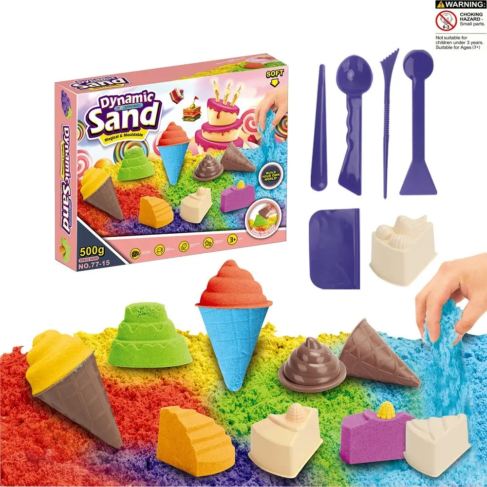 Dynamic Sand Ice Cream Treats Playset, Colorful Play Sand & Tools, Sensory Toys for Kids, Fun Educational Toy Set, Play Sand Kit