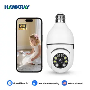 Hawkray AI Camera 2K Quad HD One Key Automatic Alarm 911 AlarmMonitoring Full Color Day Night Surveillance Camera with Face Recognition and Mobile Tracking