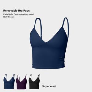Women's Minimalist Elegant Spaghetti Strap Deep V Ruched Crop Tank Top - Wire-Free Activewear Gym Tee with Invisible Chest Pads, Chic Backless Sleeveless Design, Athletic Style Activewear for Yoga, Summer Workout