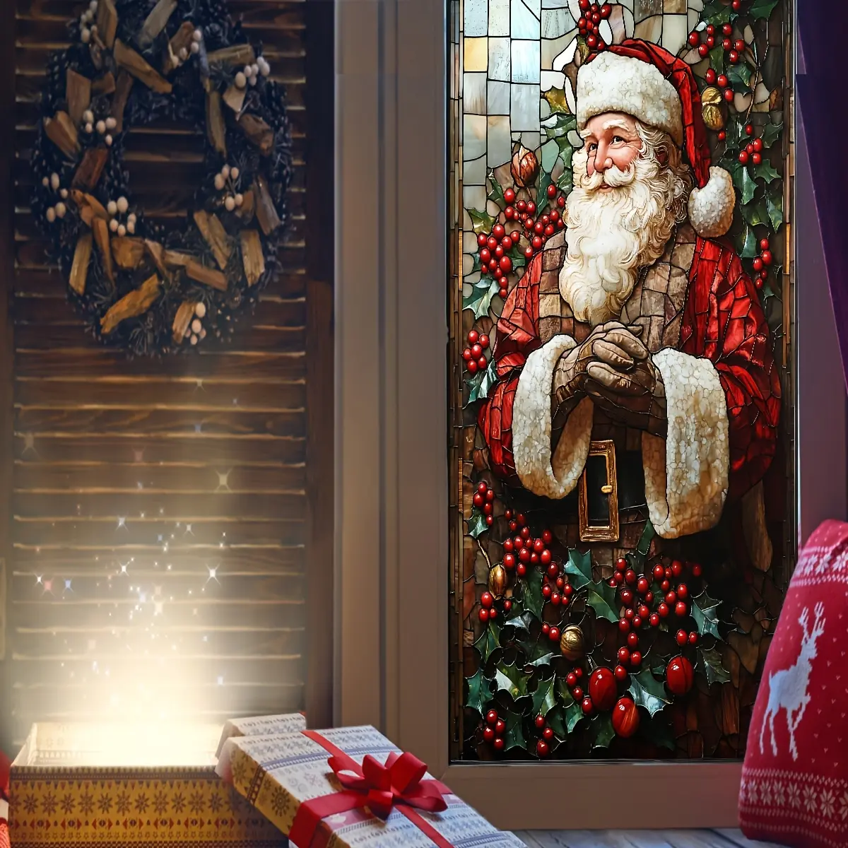 A new large-sized 2D Santa Claus Christmas window sticker, Removable window decal, double-sided visible, static electricity glass sticker, suitable for beautifying and decorating windows in bedrooms, living rooms, and bathrooms. Model: D20302-YC