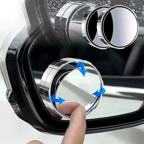 2pcs Automotive 2-Inch Round Frameless Blindspot Rearview Mirrors - HD Glass Clarity Convex 360-Degree Wide Angle, ABS Housing, Stick-On Mount, IP65 Pass Lane Safer Car Accessories for Cars, SUVs (Silver Auto Replacement Body & Frame Parts)