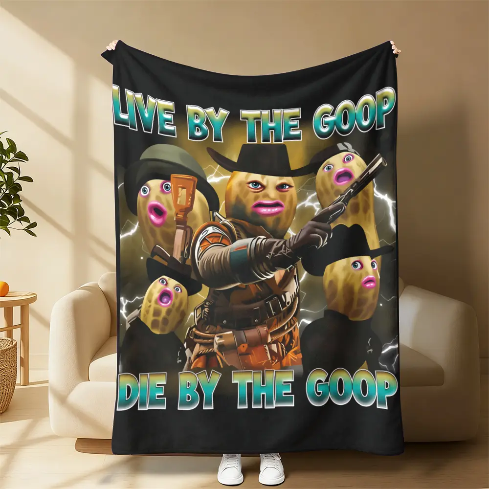 Funny Peanut Meme Print Custom Flannel Blanket - Cozy Aesthetic Cooling All-Season Blanket for Bedroom, Soft Homegood Gift for Meme Lovers, Teens/Adults