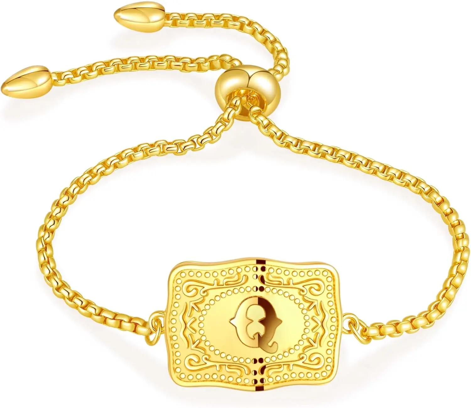 2 Pcs Gold Silver Initial Necklace Bracelet Set for Women, 18K Gold Plated Belt Buckle Initial A-Z Necklace Bracelet Set, Unique Western Style Jewelry Gifts for Women