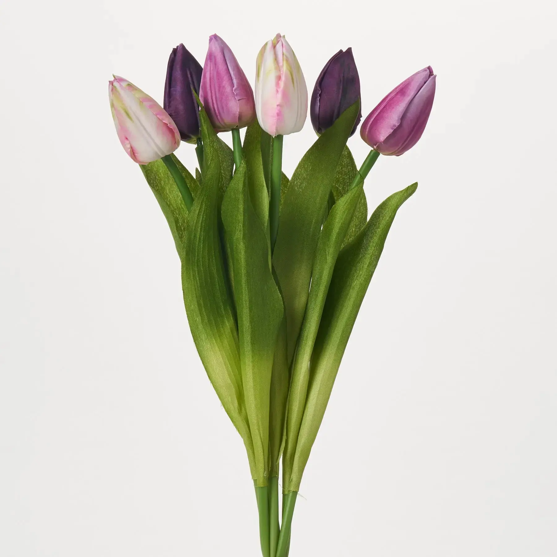 Realistic Faux Flowers Decorative Silk Tulip Bud Bundle Pack - 6 Wired Stems, 20" Artificial Plant Bouquet, Mixed Purple & Cream Floral Decor for Home