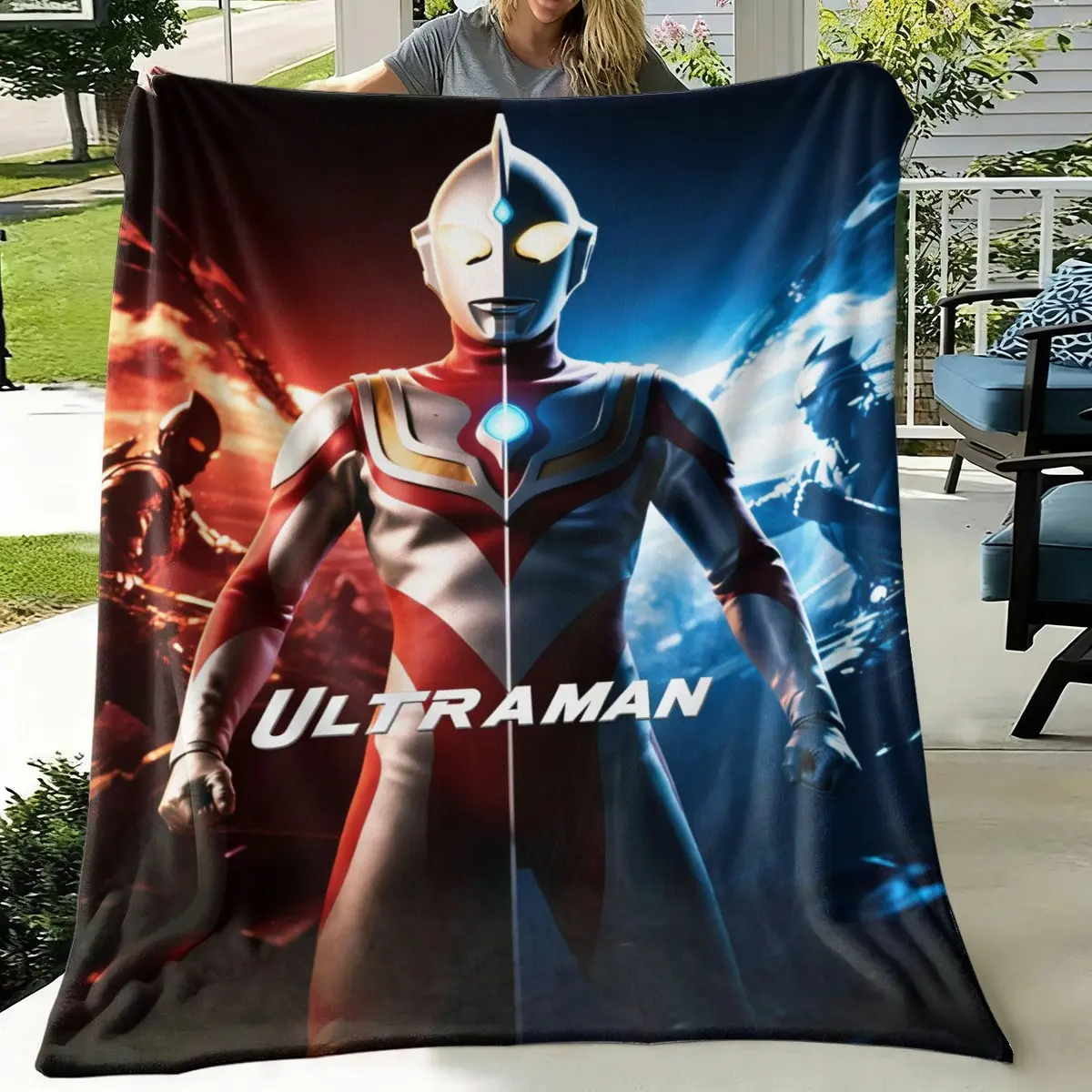 Festival Birthday Gift Blanket, Ultraman Pattern Digital Print, Lightweight Comfortable Flannel Fabric, Home Nap Sofa Decor Office Shawl