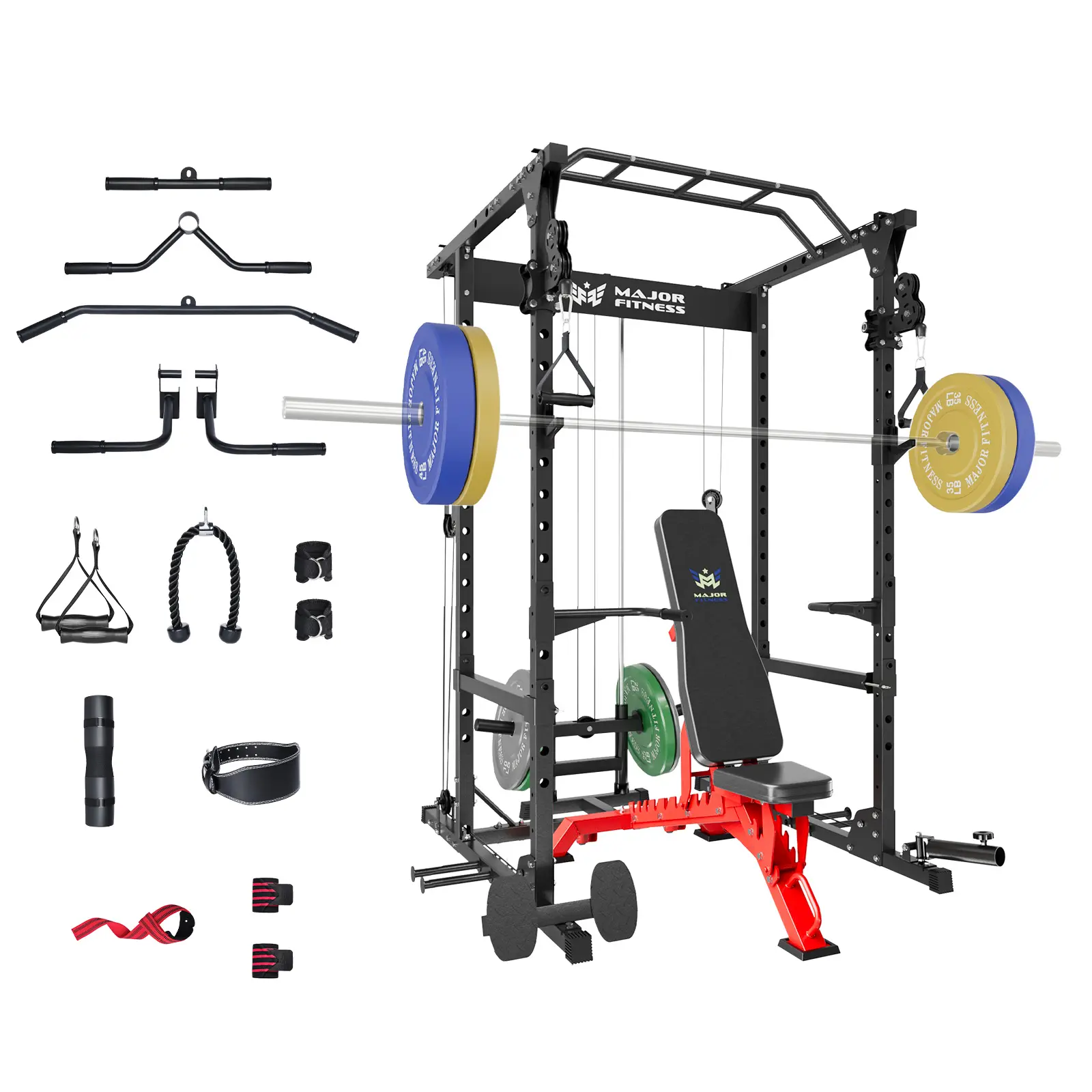 Black Power Cage + Rad Weight Bench + 230lb Weight