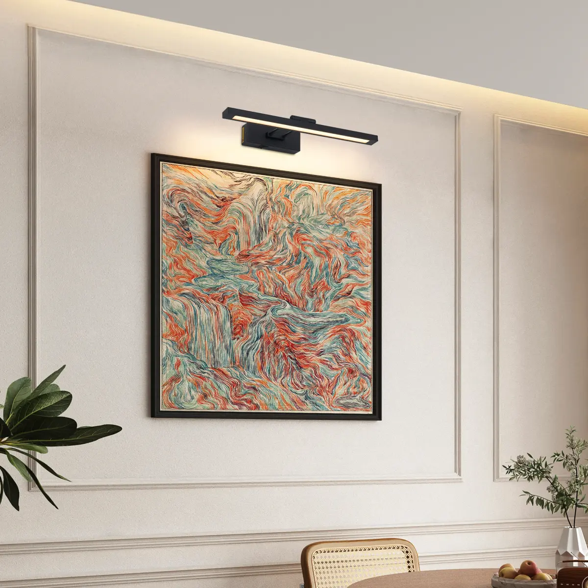 Picture Light Battery Operated with Remote, LED Black Art Lights for Paintings Rechargeable Dimmable and Timer, 16in Wall Sconce for Art Painting Gallery Adjustable Swing Arm for Display