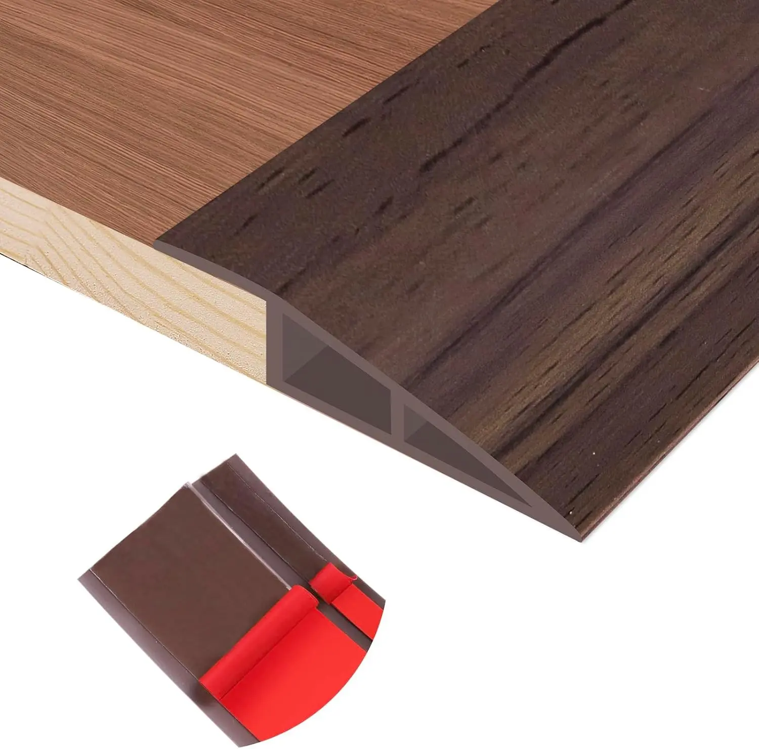 Floor Transition Strip Self Adhesive Vinyl Door Threshold for Doorways Carpet Edging Trim Overlap Edge Reducer for Laminate Floor, Carpet, Tile (Deep Brown Wood Grain, 1/5" to 2/5", 3.3Ft)