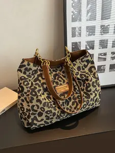 Women's Leopard Print, Large Capacity Handbag, Elegant Commuter Bag for Work & Daily Use, Fashionable Underarm Clutch, Modern Design