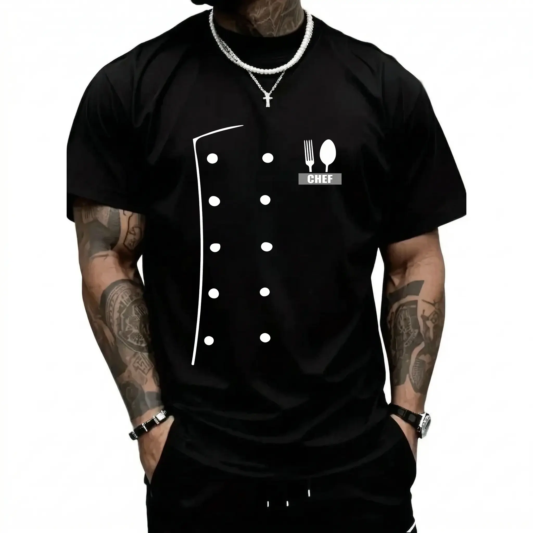 'S & 'S Short  Chef Costume Coat Uniform Funny Cook Jacket for Cooking Cotton T-Shirt Menswear Clothes