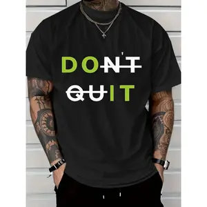 2026Men's Casual Cotton T-Shirt with Bold DON'T QUIT Motivational Graphic - White Tee, Green & Black Text, Regular Fit Short Sleeve, Machine Washable for Casual Attire & Summer Outdoor Apparel, Cotton T Shirts, Soft Fabric Shirt