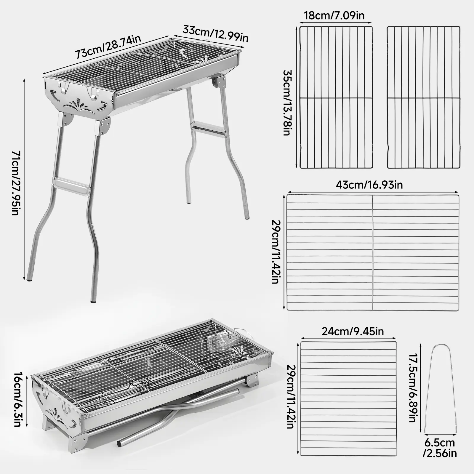 Senmeo Stainless Steel Folding Charcoal Grill, Compact BBQ with Tool Kit, Portable Camping Accessories for Outdoor Cooking & Hiking