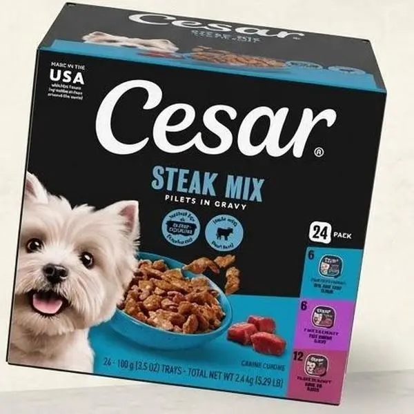 Cesar Gourmet High Protein Wet Dog Food for Adults, Variety Flavors Filets in Gravy, 3.5 oz Easy Peel Trays, 24-Pack Meat Meal Dog Food
