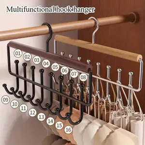 2pcs Wooden Bra Hangers with 16 Hooks, Multi-Functional Underwear Storage Rack, Home Closet Organizer for Hats Towels Bras