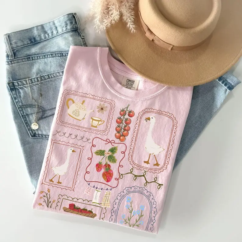 Comfort Colors Cottagecore T-Shirt, Goose Shirt, Gardening Shirt, Summer Spring Shirt, Gift for Her,  Spring Tee, Full Colors, Full Sizes