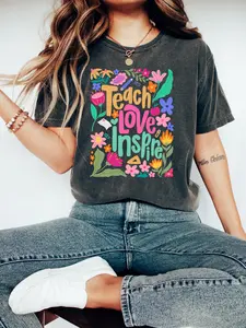 Teach Love Inspire Shirt, Boho Teacher Floral T Shirt, Retro Teacher Shirt, Teacher Gift, Teacher Shirt, Back to School Shirt