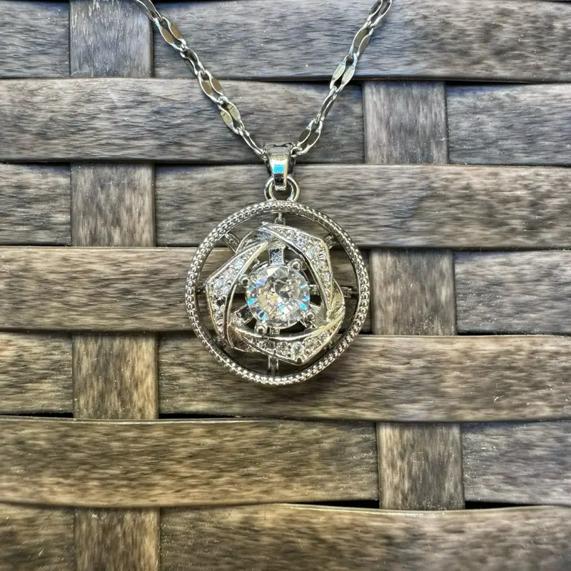 AlexisLeaCollection Silver Spinning Rose Blossom Pendant Necklace for Women - Anxiety Relief Fidget Necklace