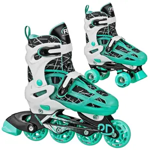 Roller Derby Mint Prodigy Kids' Adjustable Inline-Quad Combo Skates - White/Mint Green M (3-6): Indoor/Outdoor Use, Adjustable Size, Padded Collar