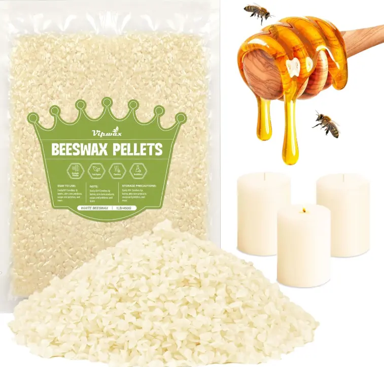 VIPwax White Beeswax Pellets 1LB, Natural Organic Beeswax for Candle Making, Body, Skin Care DIY, Lip Balm and Soap Making Supplies