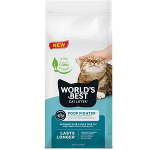 WORLD'S BEST CAT LITTER Poop Fighter Maximum Odor Defense, 15-Pounds - Natural Ingredients, Quick Clumping, Flushable, 99% Dust Free & Made in USA - Long-Lasting Odor Control & Easy Scooping