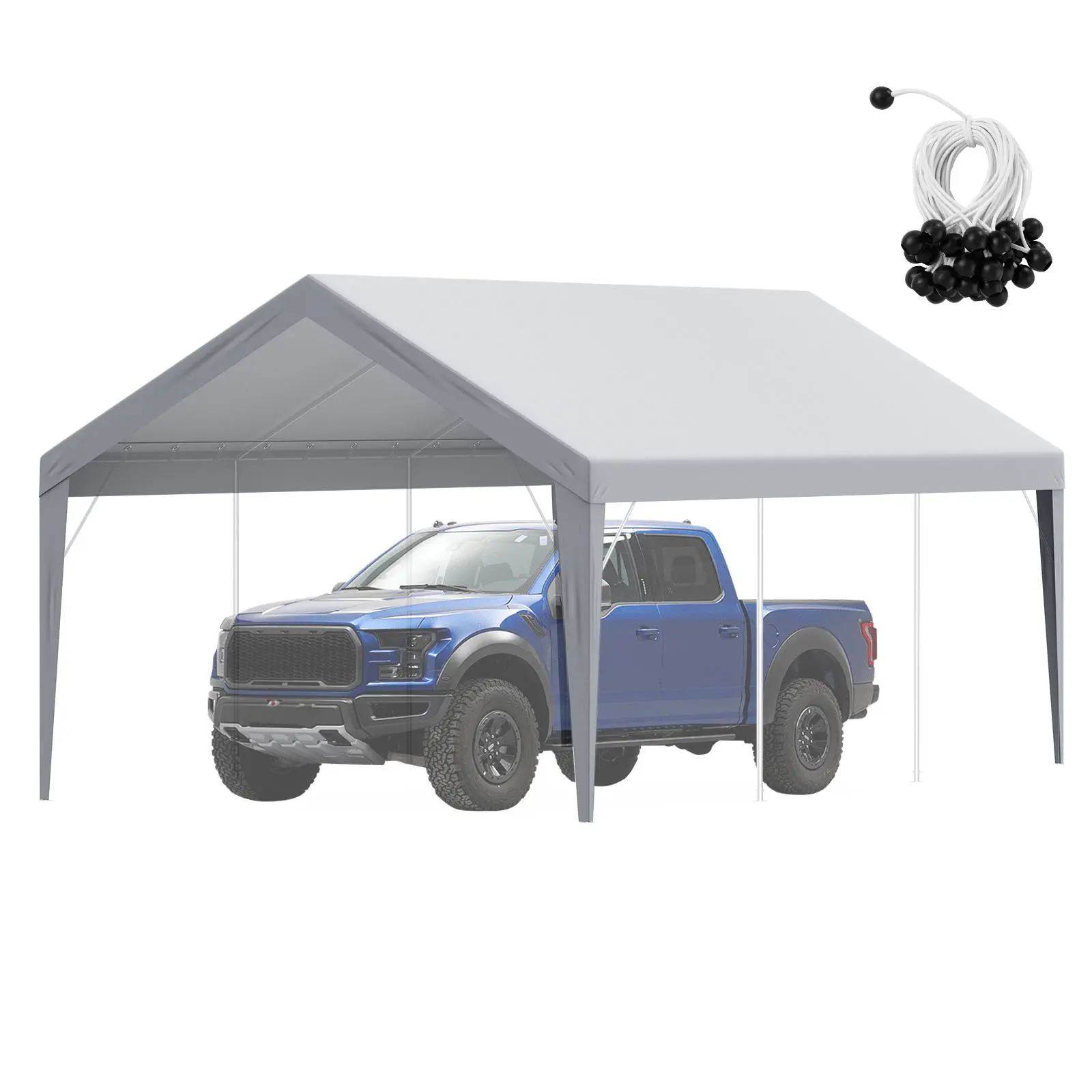 【summerfinds】VEVOR 12x20 ft Outdoor Carport Replacement Canopy Cover, Heavy-Duty Waterproof UV-Protected Garage Top Tarp, Easy Installation with Ball Bungees, Grey (Top Cover Only, Frame Not Included) - Ideal Father's Day Gift