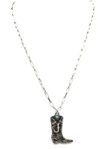Western Cowboy Boots Turquoise Initial Necklace: J