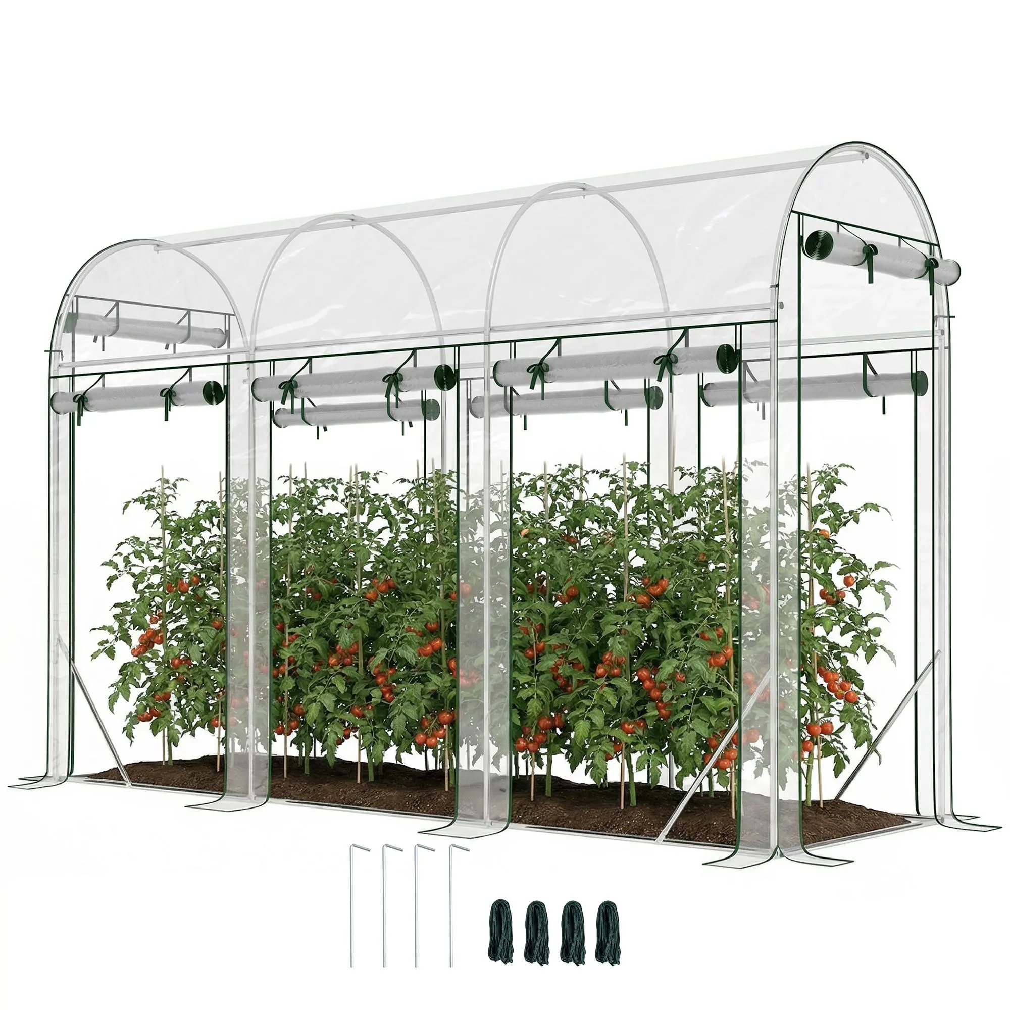 Walk-in Tunnel Greenhouse, 10' x 3' x 6.5' Clear Hoop House Greenhouse with 8 Roll-Up Doors for Home Garden Supplies
