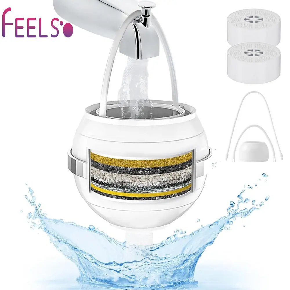 FEELSO Tub Faucet Bath Water Filter with Overflow, 2500 Gallon Filtration Capacity, Removes Chlorine, Fluoride & Contaminants, Hard Water Softener Improves Skin Hair Nail Health, Portable Lightweight Filter Fits All Standard Bathtub Faucets