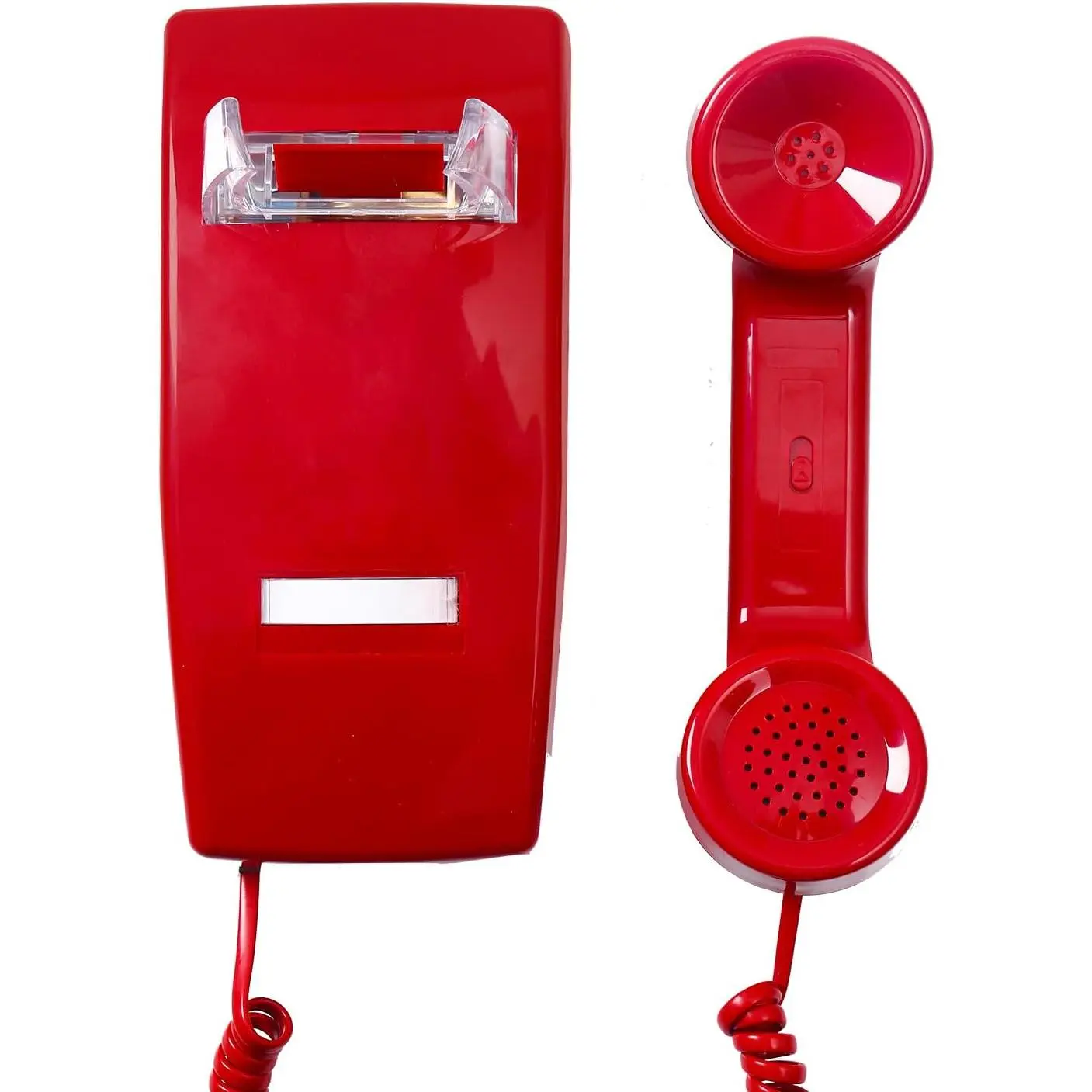 2554 No Dial Wall Phone with Metal Ringer, No Dialpad Wall Telephone,No AC Power Required, Wall Mount No Dial Phone, Wall Telephone Without Keypad for Hotel, Kitchen,,Bar, Garage, Red