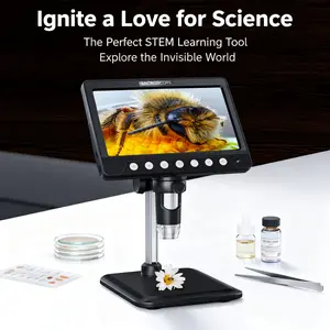 7" HD Digital Microscope, 5MP 1200X Magnification LCD Screen Microscope with LED Lights, Electronic Soldering Microscope for PCB Repair, Coin Inspection, Jewelry, Kids Science, Windows Mac Compatible