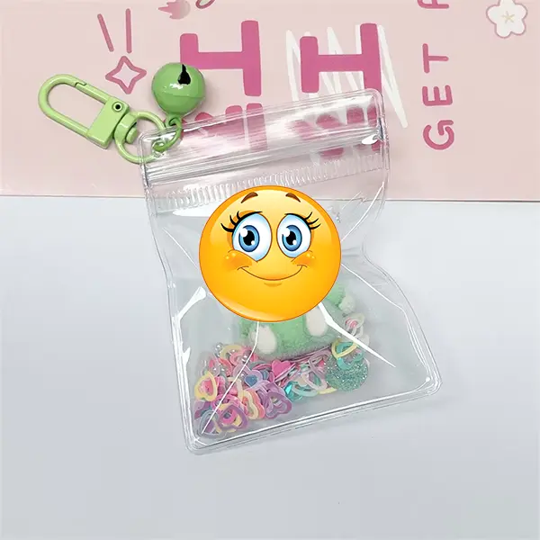 Monster Keychain with Buckle - Transparent Design Featuring Emoji Charm and Colorful Elements