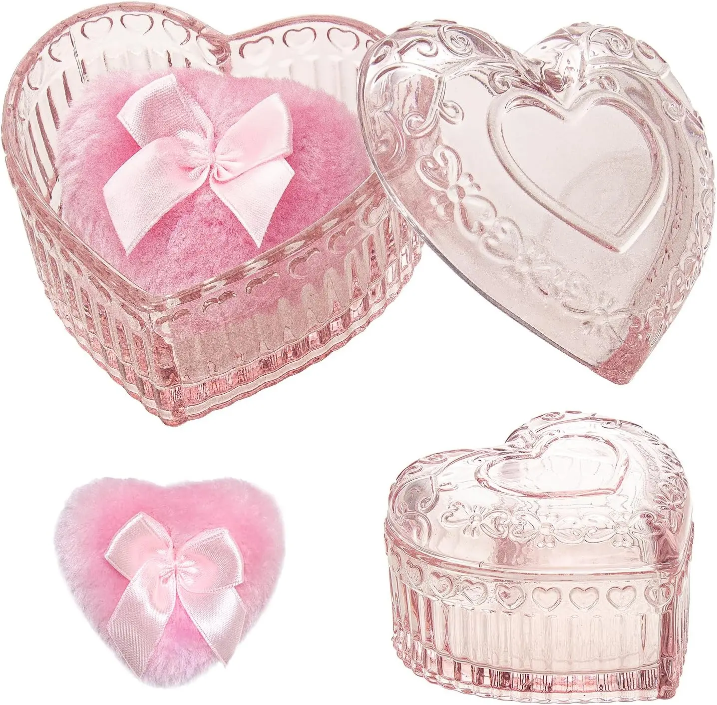 Mother Day Gift 2 Pieces Large Body Powder Puff and Container, Dusting Powder Container with Puff,Powder Puff Crystal Case, Body Powder for Women Soft Washable Reusable Velour Face Body Glitter Wet Dry Makeup(Love)