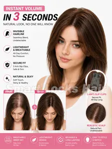 360° 3D Human Hair Topper for Women | No Bangs, Updated Base for Seamless Fit, Ideal for Thinning Hair | 7X11 Realistic Bionic Scalp Hair Toppers for Women with Thinning Hair, Hair Pieces for Covering White Hair and Increasing Hair Volume