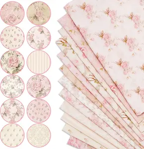 12 Pcs 20 x 20 Inch Cotton Fabric Bundles Pink Quilting Patchwork Pre-Cut Squares Floral Stripes Gingham Prints Sewing Fabric for DIY Handmade Crafting Home Party Decorations - Home Improvement.