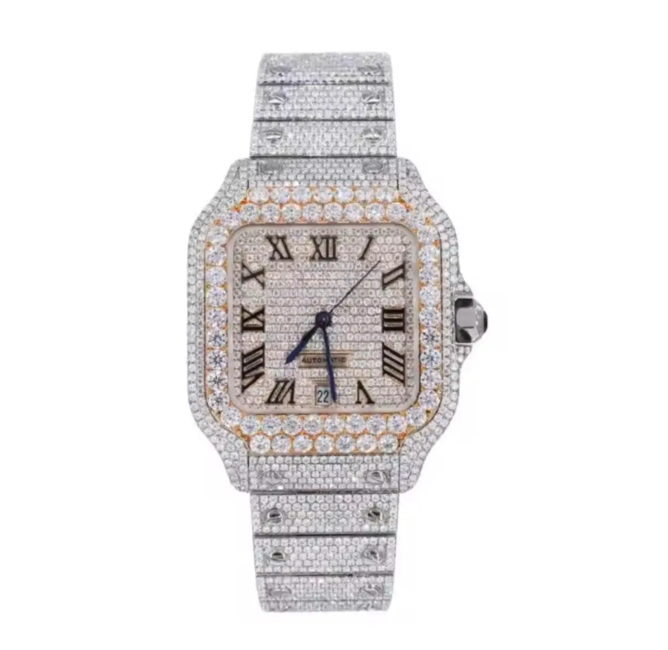 Mossinite VVS Stainless Steel 14k White Gold Watch