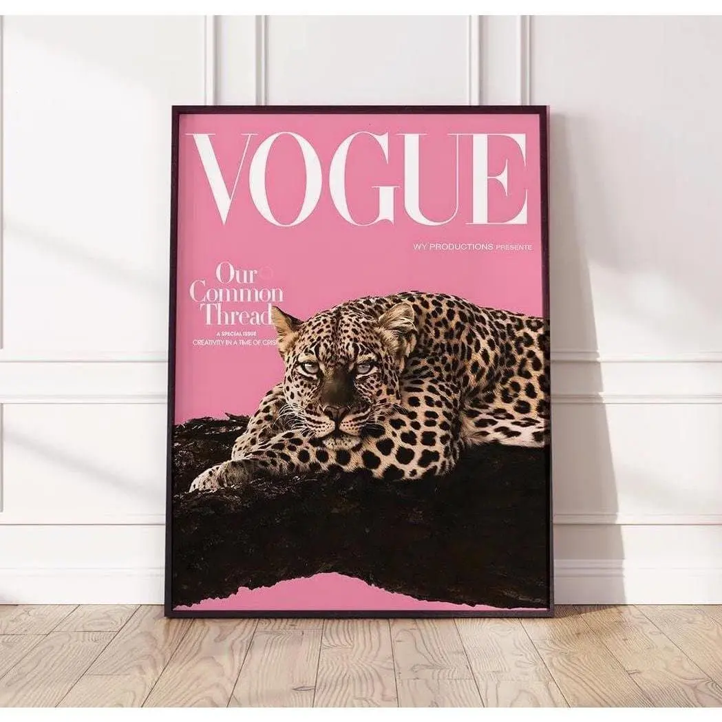 Vogue Leopard Cheetah Print, Pink Luxury Poster, Luxury Apartment Decor Leopard Wall Art, Vogue Art Print Vogue Poster