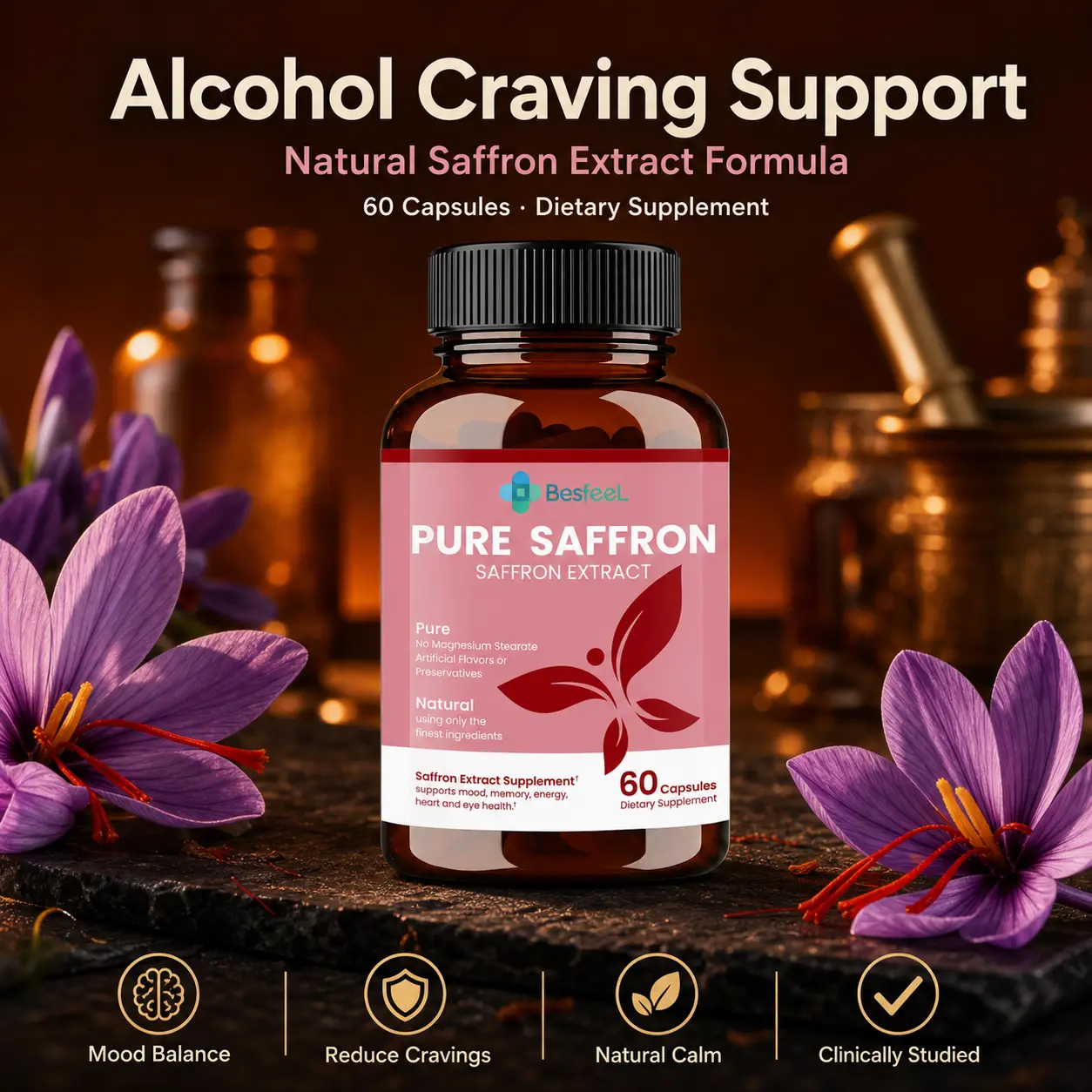 Natural Saffron Supplement for Stress Relief & Wellness Support