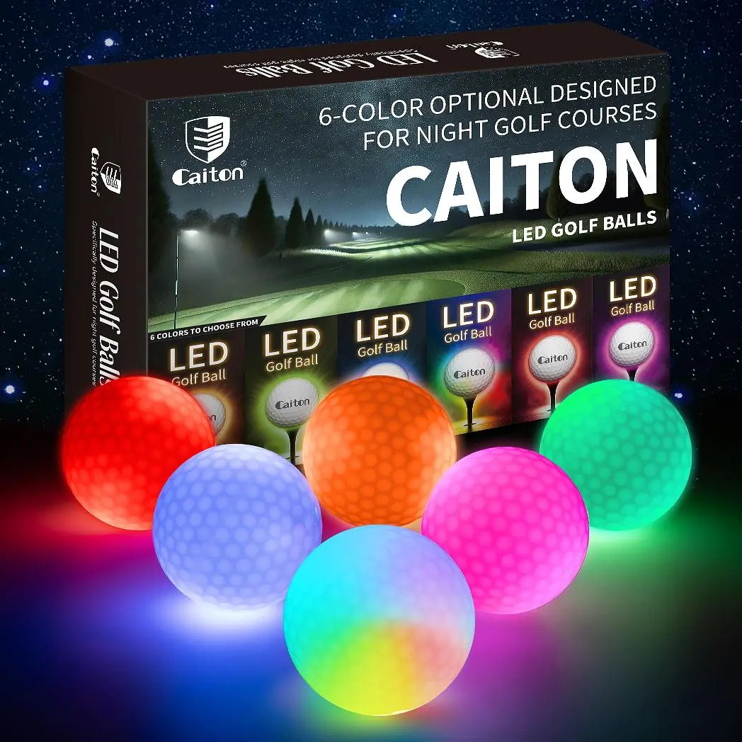 Caiton 6pcs LED Glow-in-the-Dark Golf Balls, Durable, transparent material, LED batteries, smooth feel, impact-activated function, designed for nighttime golf games, Golf courses, a gift for golfers, mixed colors, Golf Gadgets, Golf Equipment, Golf Supply